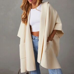 VICI NWT Dempsey Oversized Open Front Cardigan - Ivory with hood, pockets - O/S